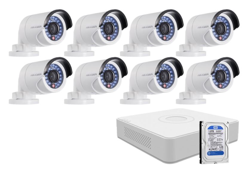 8db HIKVISION csőkamera, 2MP, 2.8mm, AHD képrögzítő, 1TB HDD szett